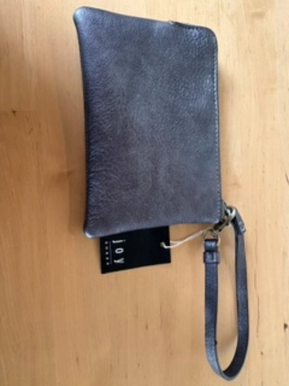 Joy Susan Faux Pebbled Leather Wristlet- Metallic Grey
